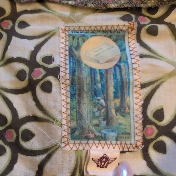 Burning Torch Anthropologie lightweight cotton kimono tie front green pattern M - Picture 5 of 10